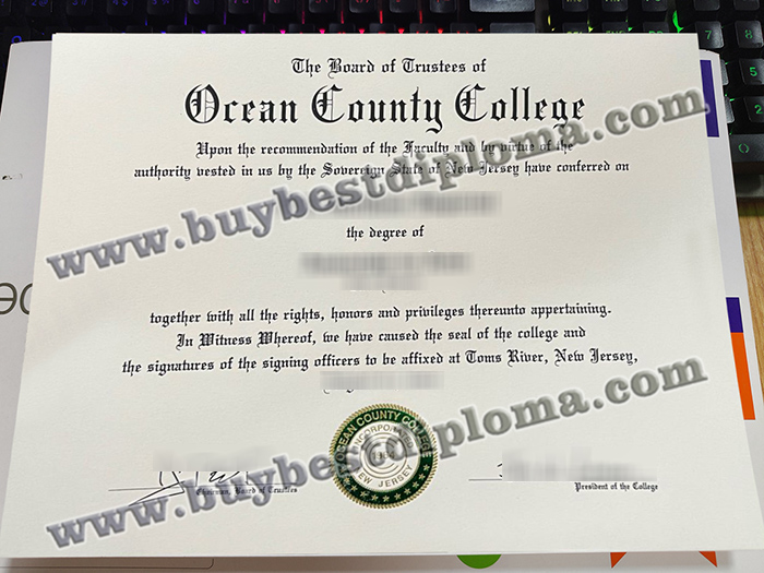 Ocean County College diploma, Ocean County College certificate,