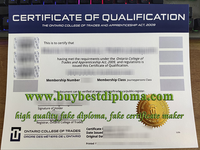 Ontario College of Trades diploma, Ontario College of Trades certificate, fake Canada certificate,