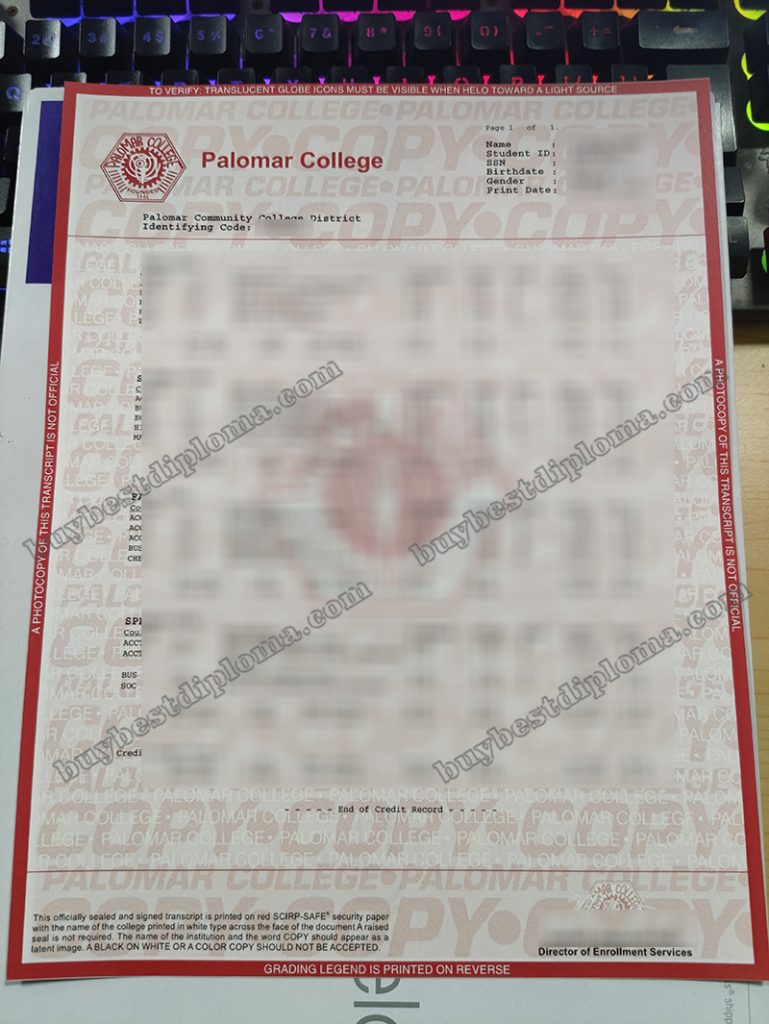 Palomar College transcript