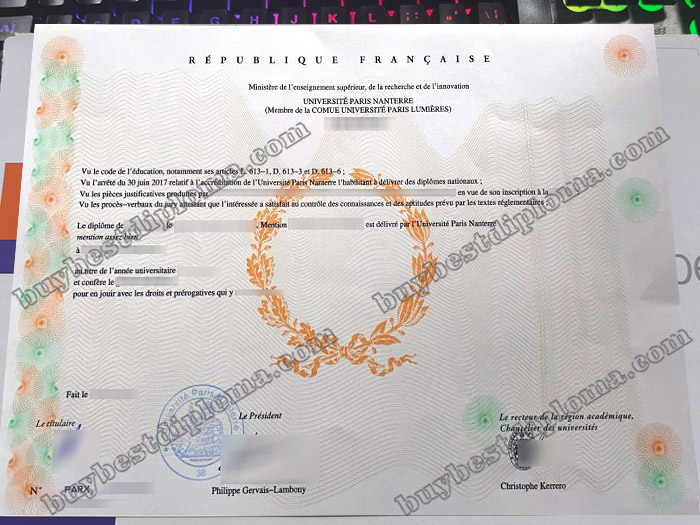 Paris Nanterre Université Diplôme,  Paris Nanterre Université Diploma,