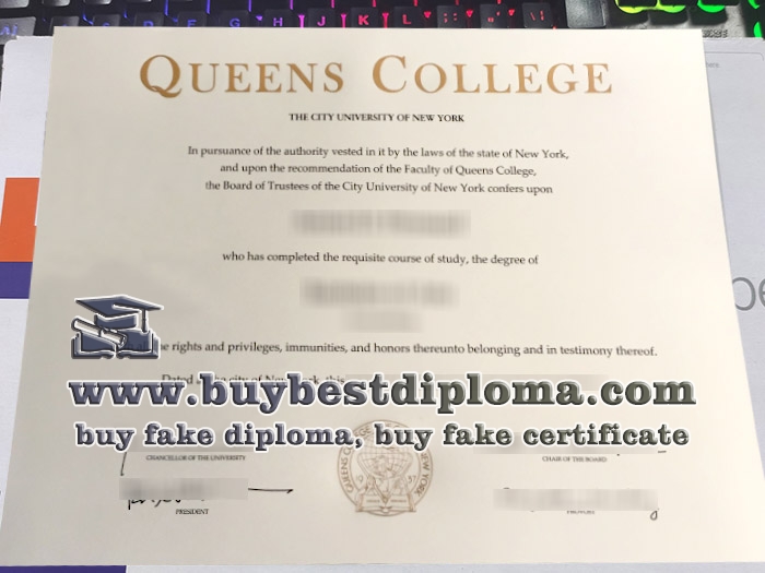 CUNY Queens College diploma, Queens College degree certificate,