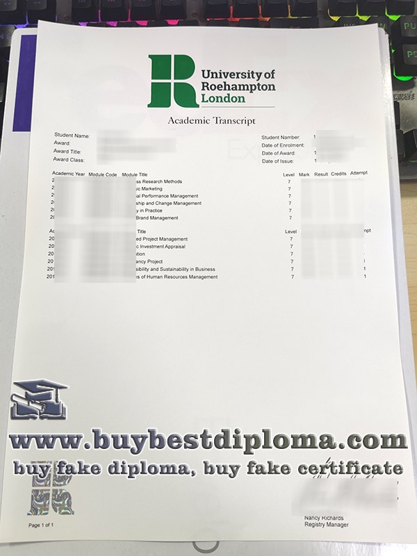 Roehampton University transcript, fake Roehampton University certificate,