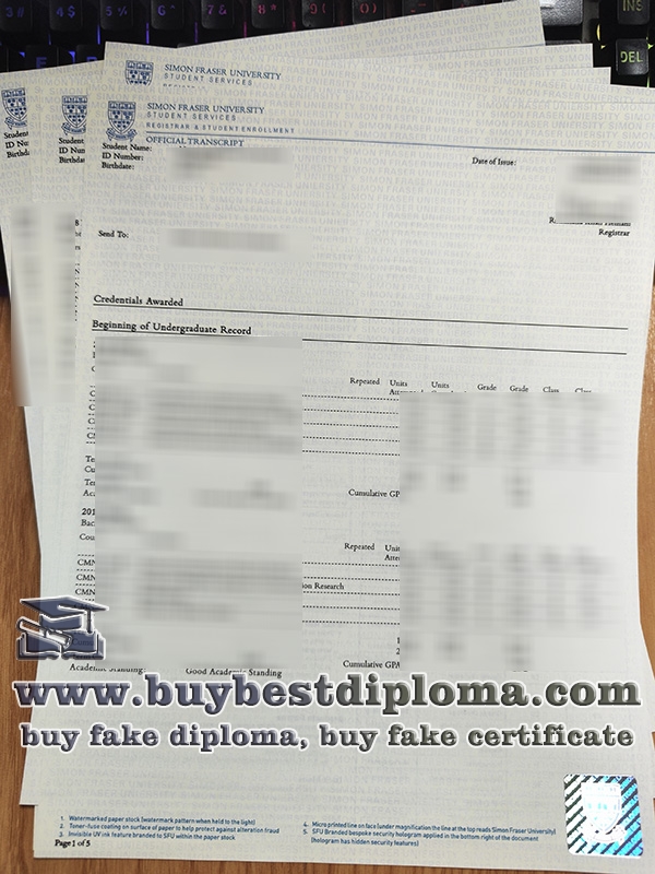 Simon Fraser University transcript, SFU certificate,