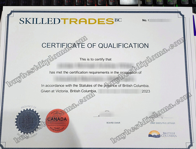 SKILLED TRADES BC certificate of qualification