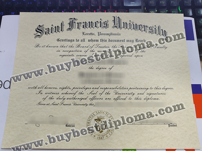 Saint Francis University diploma, Saint Francis University certificate,