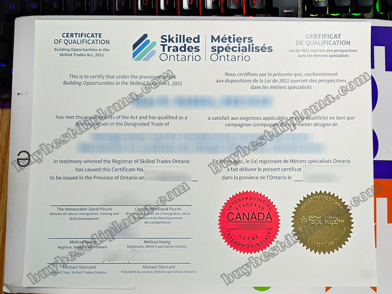 Skilled Trades Ontario certificate of qualification,  Skilled Trades certificate,
