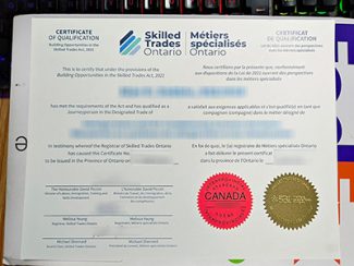 Skilled Trades Ontario certificate of qualification, Skilled Trades certificate,