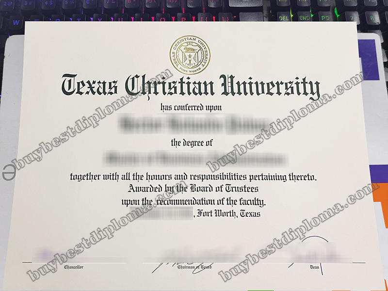 Texas Christian University diploma, Texas Christian University certificate,