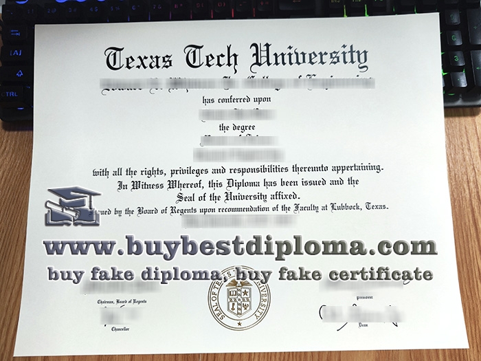 Texas Tech University diploma, Texas Tech University certificate,