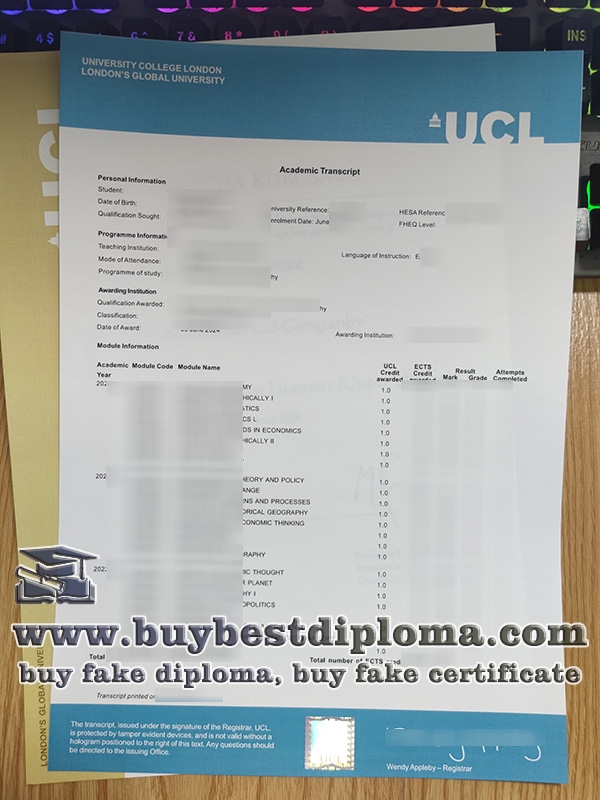 UCL transcript, University College London transcript,