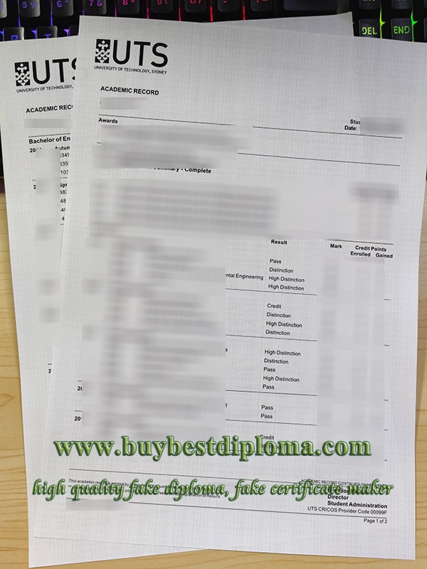 University of Technology Sydney transcript, UTS transcript,