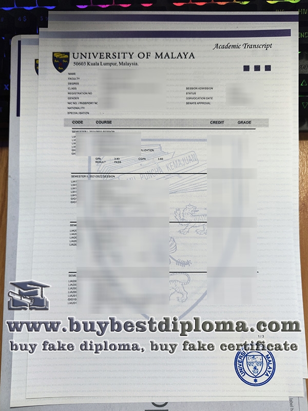 Universiti Malaya transcript, University of Malaya transcript,