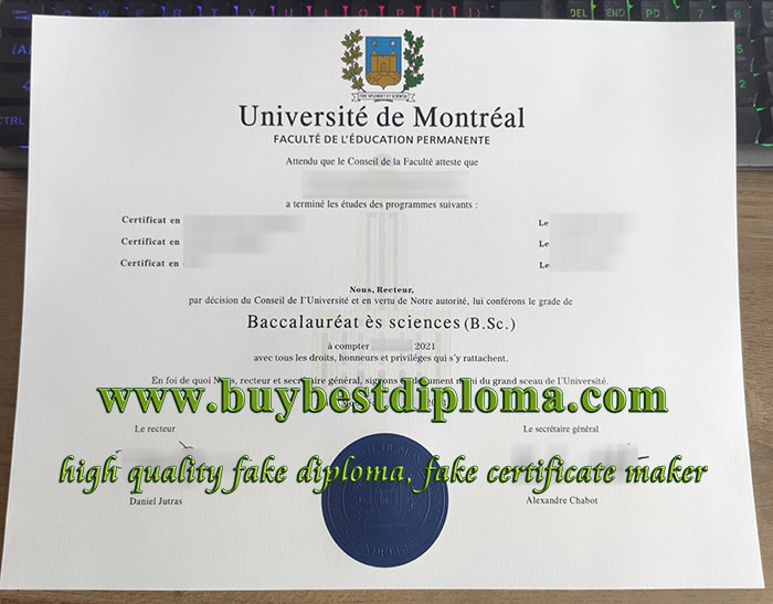 University of Montreal diploma, UdeM bachelor diploma,