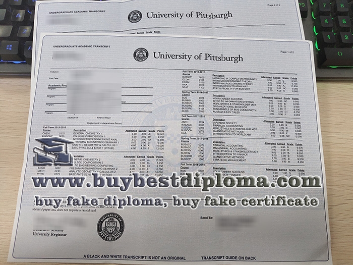 University of Pittsburg transcript,