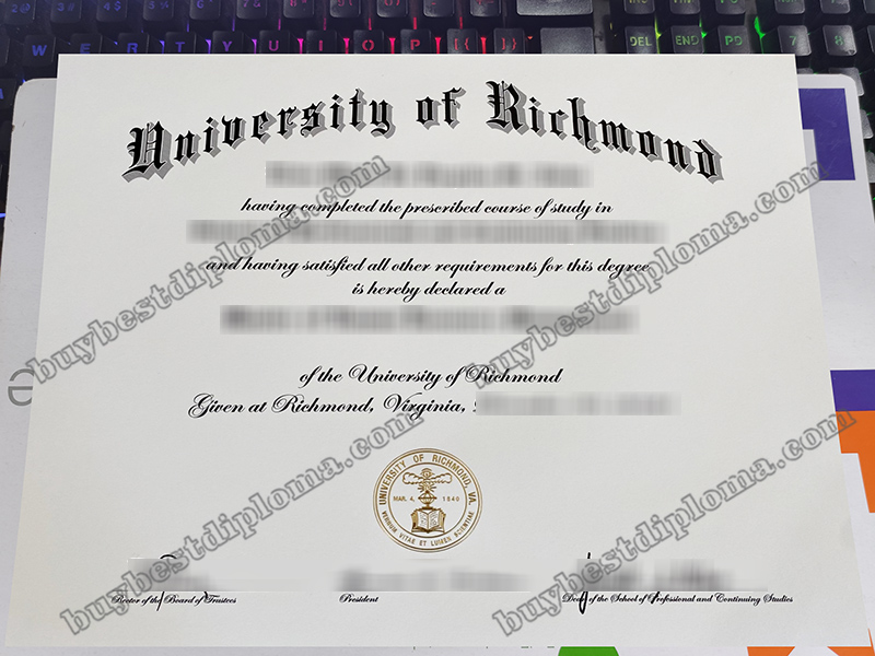 University of Richmond diploma, University of Richmond certificate,