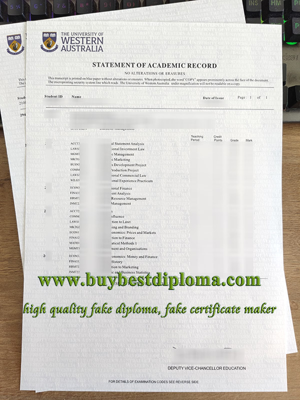 University of Western Australia transcript, UWA certificate,