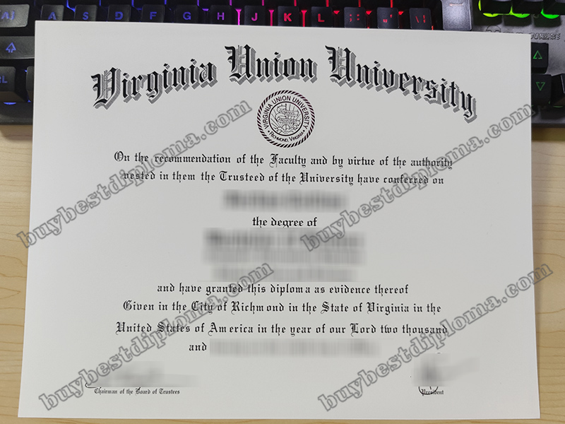 Virginia Union University diploma, Virginia Union University certificate,