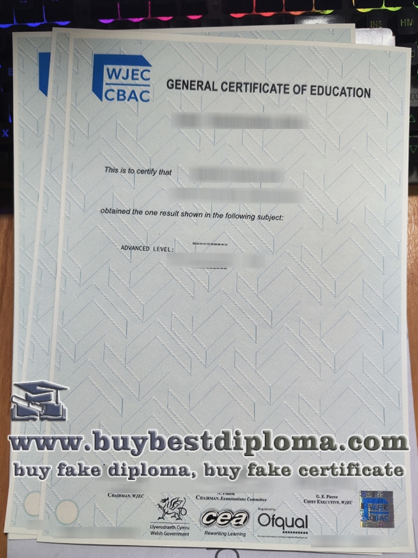 WJEC A level certificate, WJEC GCE certificate,