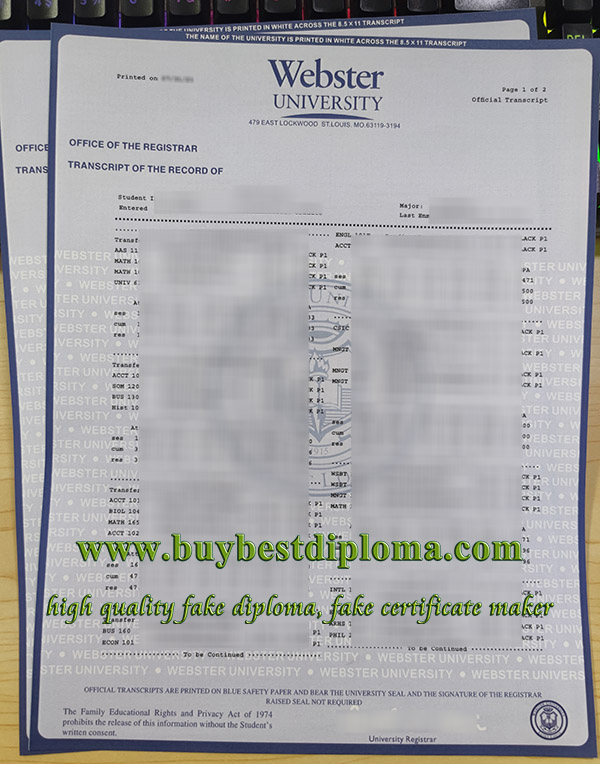 Webster University transcript, fake Webster University certificate, Webster University diploma,