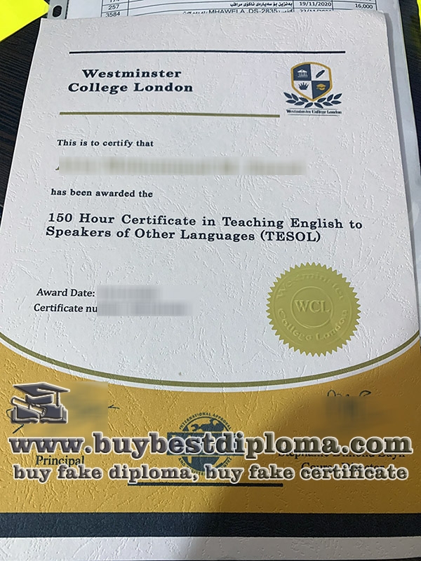London Westminster College diploma, TESOL certificate,