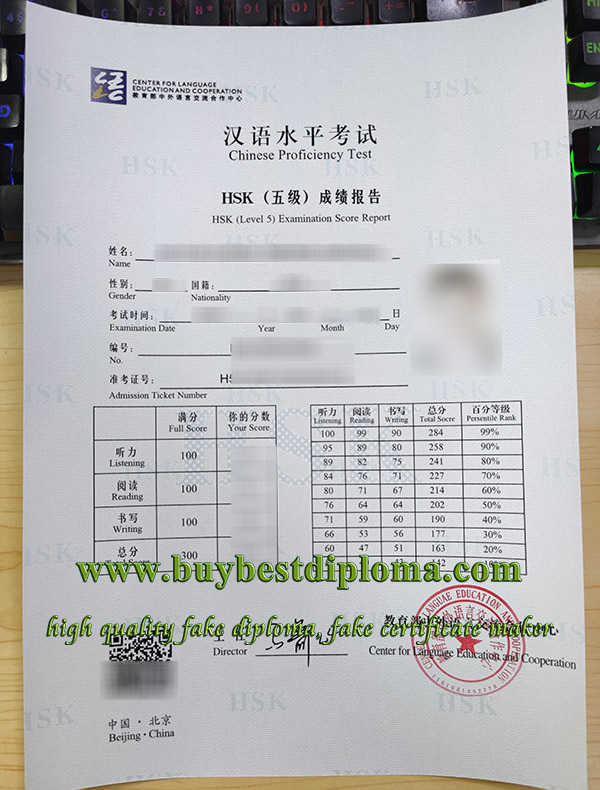 Chinese Proficiency Test result, HSK certificate, 汉语水平考试成绩,